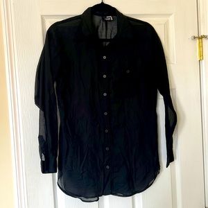 Divided by H&M Black Sheer Polyester Button-Down Shirt Size 2.